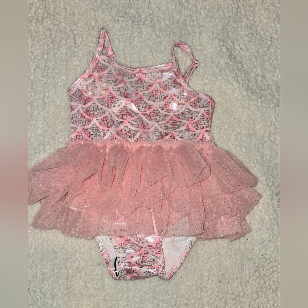 Sparkling Pink Baby Girl Swim One Piece with Tutu Silver Sparkles Milediiy 3-6mo